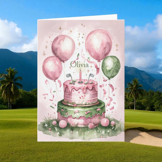 Cartão Nome da primeiro aniversario de Golfista Verde Cor (Criador carregado)