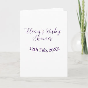 Cartão nome data do chá de bebê roxo elegante simples