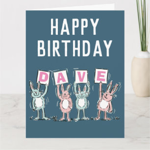 Cartão Nome de 4 Letras Coelhos de Aniversário Feliz