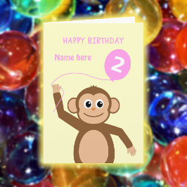 Cartão Nome de adição de macaco-segundo aniversário branc