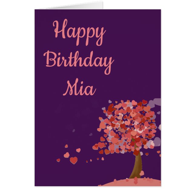 Cartão Nome de aniversário da árvore dos corações de arte (Frente)