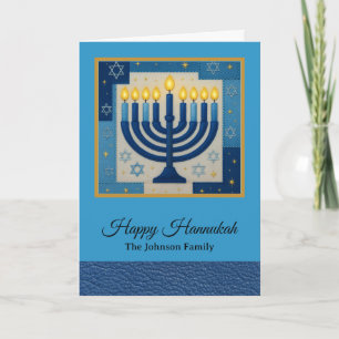 Cartão Nome de Família Feliz Hanukkah Moderno