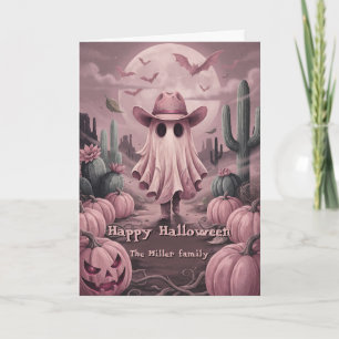 Cartão Nome de Família Personalizado Ocidental Pink Ghost