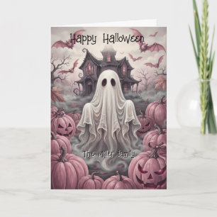 Cartão Nome de Família Personalizado Vintage Ghost & Casa