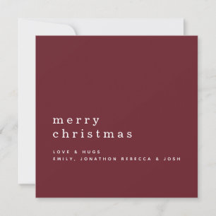 Cartão Nome de texto minimalista Natal Feliz Burgundy