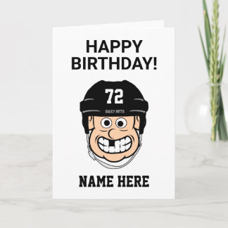 Cartão Nome do Jogador de Hóquei em Cartoon de Birthday