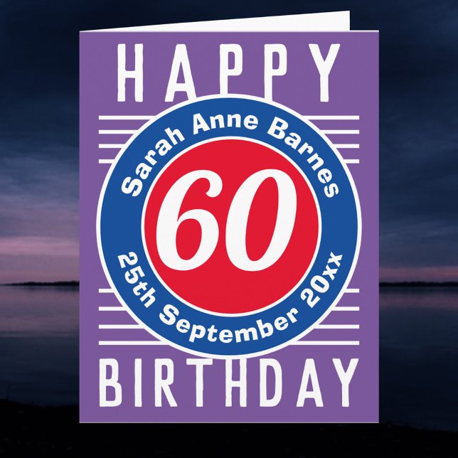 Cartão Nome, idade e data em um aniversário de 60 anos (Criador carregado)