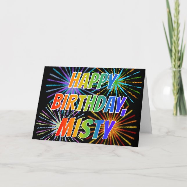 Cartão Nome "MISTY" Diversão "FELIZ ANIVERSÁRIO" (Frente)
