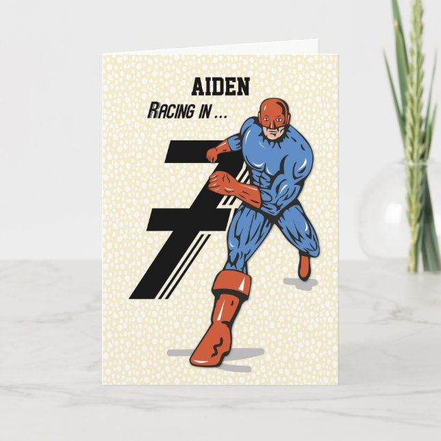 Cartão Nome Personalizado, Aiden, Super-herói de Aniversá (Frente)