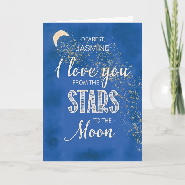 Cartão Nome Personalizado, Amor de Estrelas a Céu Lua Noi (Frente)