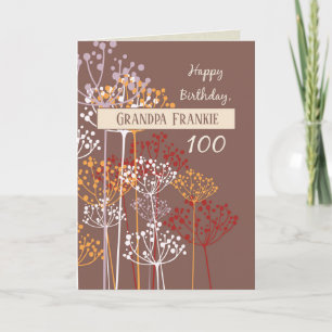 Cartão Nome personalizado Avô 100º aniversário Brown