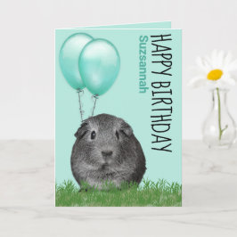 Cartão Nome Personalizado Birthday Guiné Pig Teal Balões
