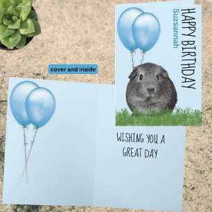 Cartão Nome Personalizado Birthday Guiné Porco Balões Azu