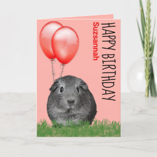 Cartão Nome Personalizado Birthday Guiné Porco Balões Ver