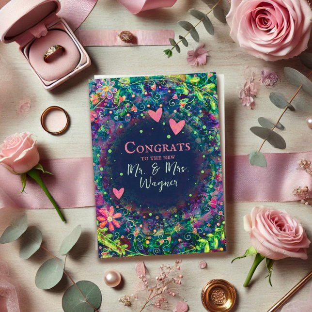 Cartão Nome Personalizado Casado Moderno Roxo Elegante (Criador carregado)