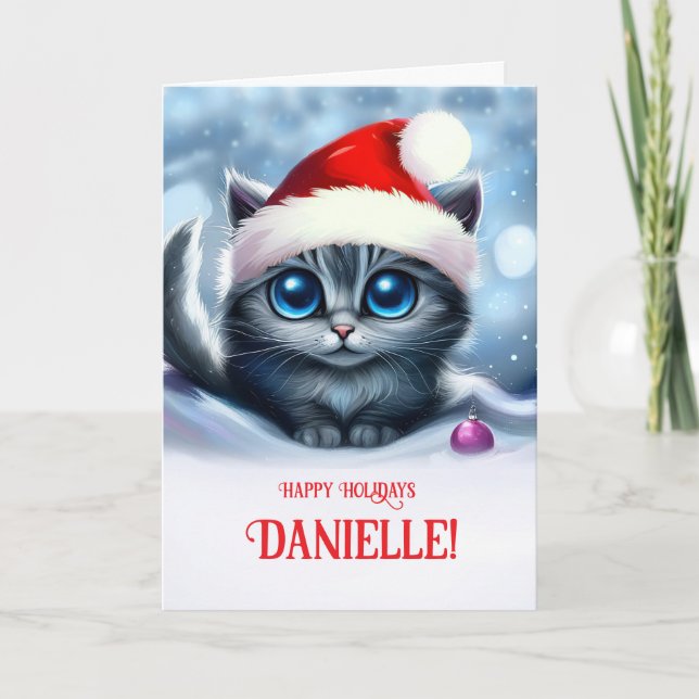 Cartão Nome Personalizado Danielle Happy Holidays Cat (Frente)