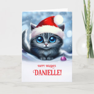 Cartão Nome Personalizado Danielle Happy Holidays Cat