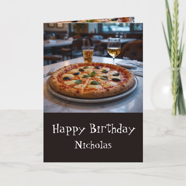 Cartão Nome personalizado de aniversário com pizza (Frente)