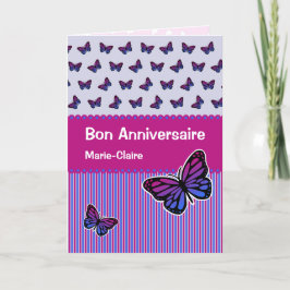 Cartão Nome personalizado de aniversário da borboleta fra