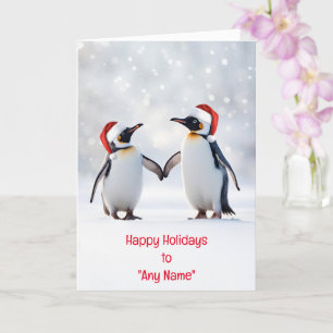 Cartão Nome personalizado de Natal Casal Pinguins