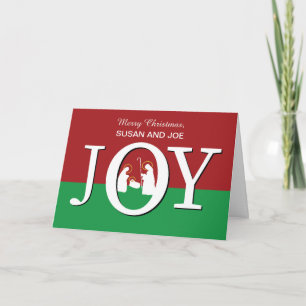 Cartão Nome personalizado de Natal JOY em Vermelho e Verd