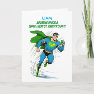 Cartão Nome Personalizado Dia de São Patrício Super Herói