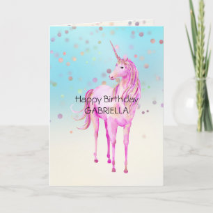 Cartão Nome Personalizado do Unicorn Confetti Rosa