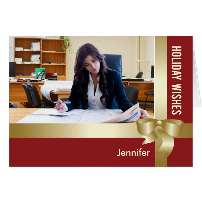 Cartão Nome Personalizado e Feriado de Foto Vermelho, Arc (Frente Horizontal)