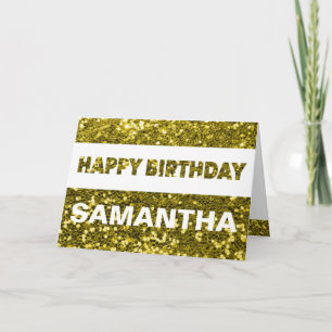 Cartão Nome Personalizado Faux Glitter Happy Birday