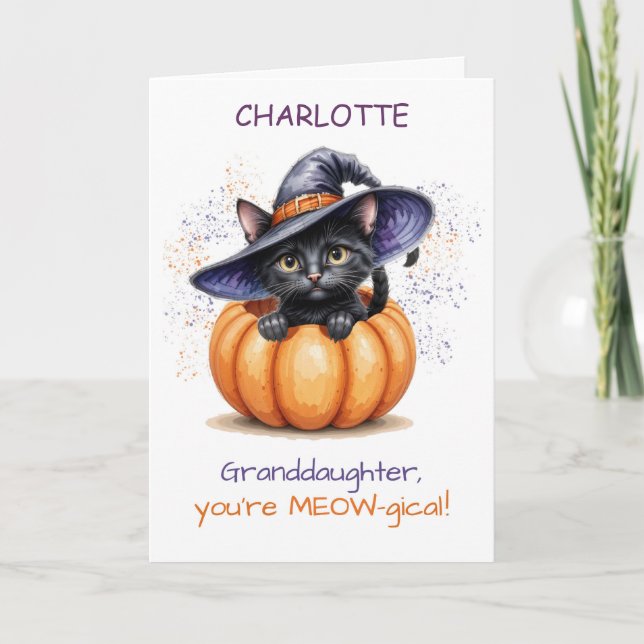 Cartão Nome Personalizado Gato de Gato de Halloween da ne (Frente)