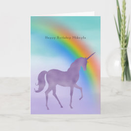 Cartão Nome Personalizado Girly Purple Unicorn Rainbow