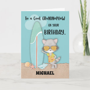 Cartão Nome personalizado Grandnephew Birthday Beach Racc