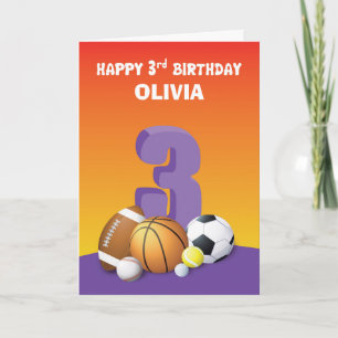 Cartão Nome Personalizado Menina 3º Aniversário Bolas Esp