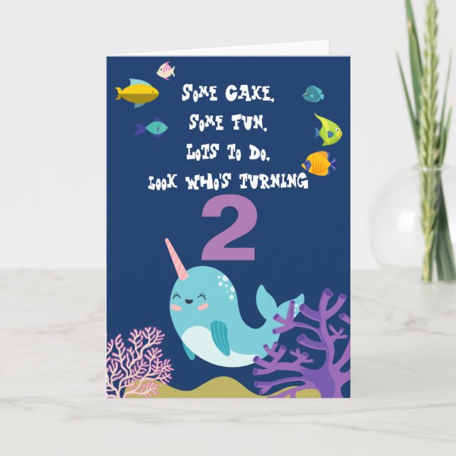 Cartão Nome Personalizado Narwhal Aniversário (Frente)