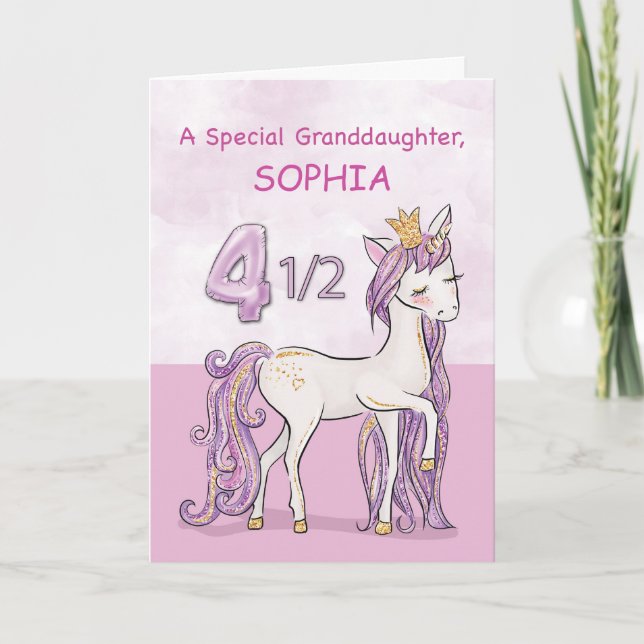 Cartão Nome personalizado neta 4 e meio aniversário (Frente)