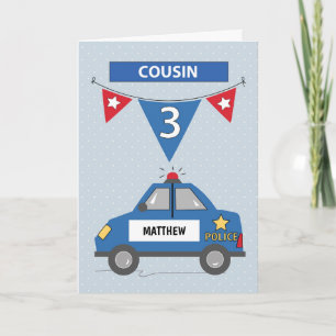 Cartão Nome Personalizado Primo aniversário de 3 anos Ca