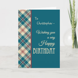 Cartão Nome personalizado Red Blue Madras Check Birthday
