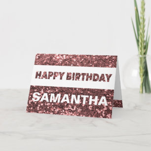 Cartão Nome personalizado Rosa Dourado Faux Glitter Feliz