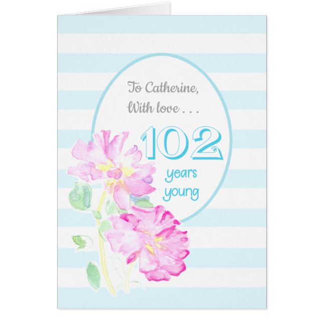 Cartão Nome personalizado Rosas cor-de-rosa e faixas 102. (Frente)