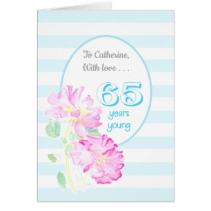 Cartão Nome personalizado Rosas cor-de-rosa e listras 65.