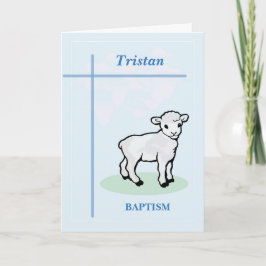 Cartão Nome Personalizável Batismo Azul Menino Cordeiro