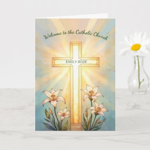 Cartão Nome RCIA Bem-vindo Igreja Católica Cruz Lírios