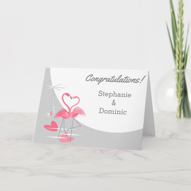 Cartão Nomes de Parabéns de Lua Flamingo Love (Frente)