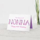 Cartão Nonna watercolor Orchid custom birthday<br><div class="desc">Pretty Nonna text watercolor art card, the words Nonna painted in purple and twisted with sweet pink orchid flowers. This whimsical card can be customized with your own Birthday Day age and message and choice of greeting inside, this design is also available on other products. Currently reads outside, To a...</div>