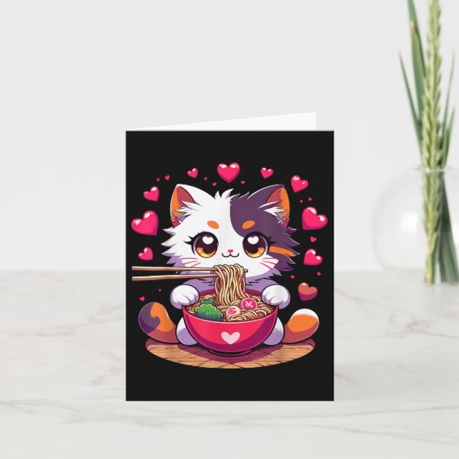 Cartão Noodles De Ramen Comendo Animo Com Corações Valent (Frente)