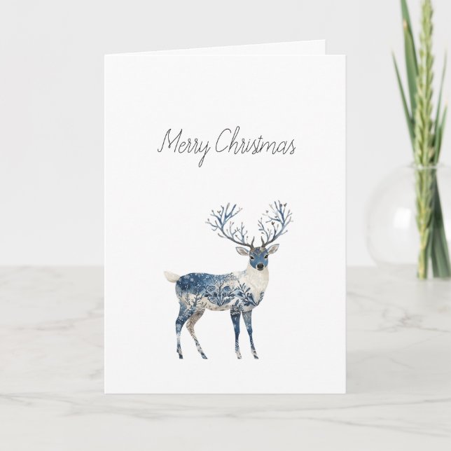 Cartão Nordic Blue White Deer Christmas (Frente)
