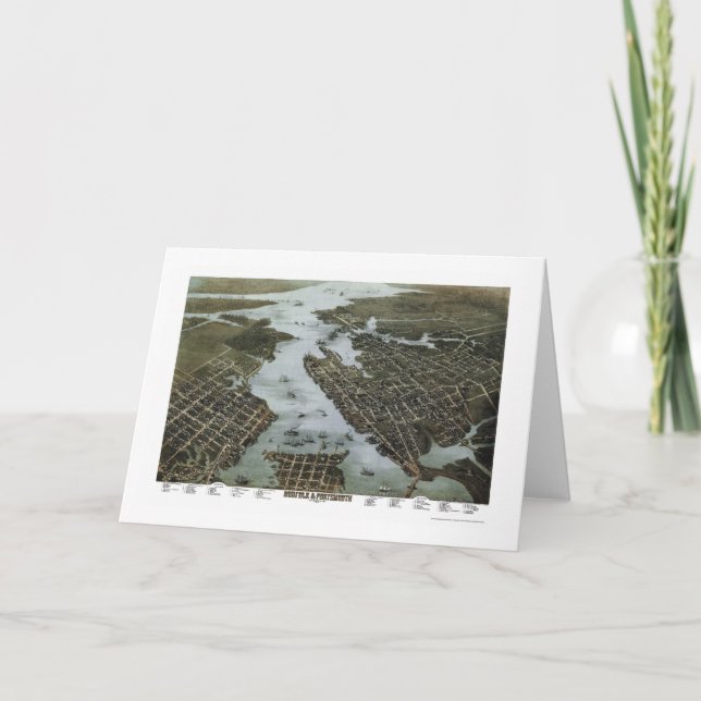 Cartão Norfolk and Portsmouth, VA Panoramic Map - 1873 (Frente)