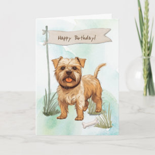 Cartão Norfolk Terrier Dog Lá Fora Sob Sinal De Aniversár