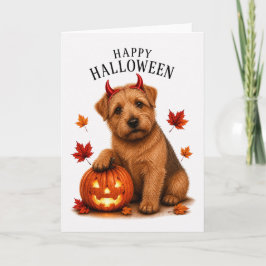 Cartão Norfolk Terrier Halloween Diabo Cão