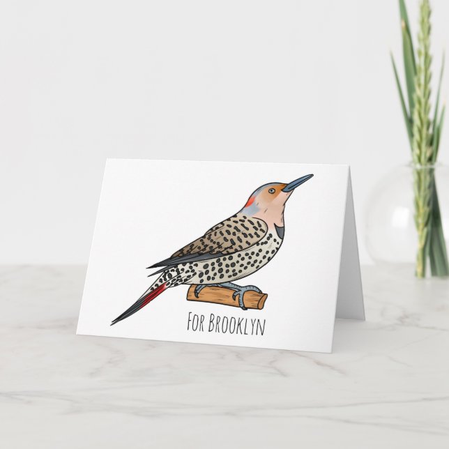 Cartão Northern flicker bird cartoon illustration (Frente)